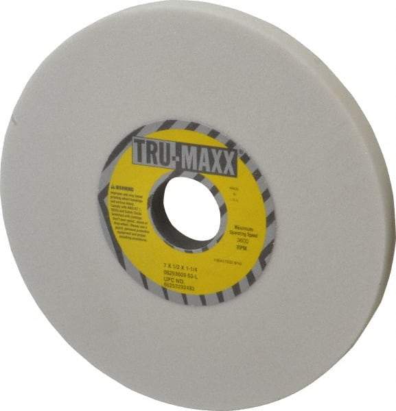 Tru-Maxx - 7" Diam x 1-1/4" Hole x 1/2" Thick, L Hardness, 60 Grit Surface Grinding Wheel - Aluminum Oxide, Type 1, Medium Grade, 3,600 Max RPM, Vitrified Bond, No Recess - Apex Tool & Supply