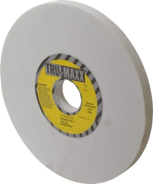 Tru-Maxx - 7" Diam x 1-1/4" Hole x 1/2" Thick, J Hardness, 120 Grit Surface Grinding Wheel - Aluminum Oxide, Type 1, Fine Grade, 3,600 Max RPM, Vitrified Bond, No Recess - Apex Tool & Supply