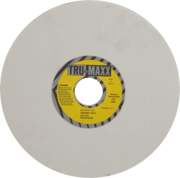 Tru-Maxx - 8" Diam x 1-1/4" Hole x 1/4" Thick, K Hardness, 100 Grit Surface Grinding Wheel - Aluminum Oxide, Type 1, Fine Grade, 3,600 Max RPM, Vitrified Bond, No Recess - Apex Tool & Supply