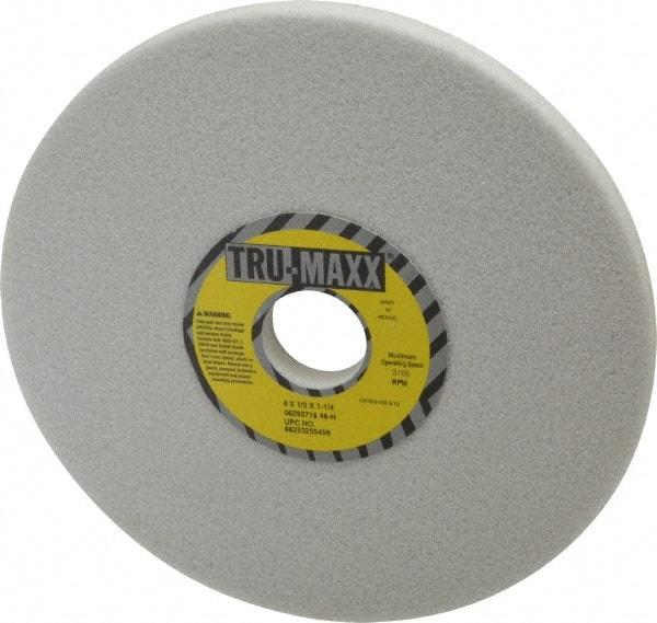 Tru-Maxx - 8" Diam x 1-1/4" Hole x 1/2" Thick, H Hardness, 46 Grit Surface Grinding Wheel - Aluminum Oxide, Type 1, Coarse Grade, 3,105 Max RPM, Vitrified Bond, No Recess - Apex Tool & Supply