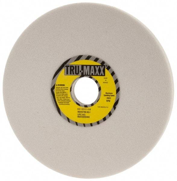 Tru-Maxx - 8" Diam x 1-1/4" Hole x 1/2" Thick, I Hardness, 60 Grit Surface Grinding Wheel - Aluminum Oxide, Type 1, Medium Grade, 3,600 Max RPM, Vitrified Bond, No Recess - Apex Tool & Supply