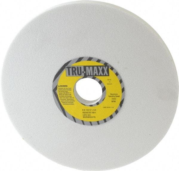 Tru-Maxx - 8" Diam x 1-1/4" Hole x 1/2" Thick, I Hardness, 80 Grit Surface Grinding Wheel - Aluminum Oxide, Type 1, Medium Grade, 3,600 Max RPM, Vitrified Bond, No Recess - Apex Tool & Supply
