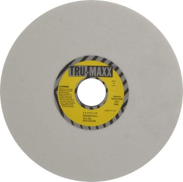 Tru-Maxx - 8" Diam x 1-1/4" Hole x 1/4" Thick, J Hardness, 60 Grit Surface Grinding Wheel - Aluminum Oxide, Type 1, Medium Grade, 3,600 Max RPM, Vitrified Bond, No Recess - Apex Tool & Supply