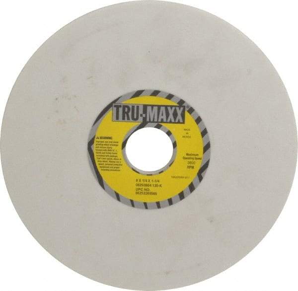 Tru-Maxx - 8" Diam x 1-1/4" Hole x 1/4" Thick, K Hardness, 120 Grit Surface Grinding Wheel - Aluminum Oxide, Type 1, Fine Grade, 3,600 Max RPM, Vitrified Bond, No Recess - Apex Tool & Supply