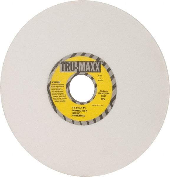 Tru-Maxx - 8" Diam x 1-1/4" Hole x 1/4" Thick, K Hardness, 150 Grit Surface Grinding Wheel - Aluminum Oxide, Type 1, Very Fine Grade, 3,600 Max RPM, Vitrified Bond, No Recess - Apex Tool & Supply