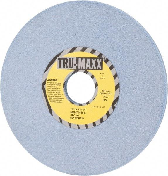 Tru-Maxx - 7" Diam x 1-1/4" Hole x 1/4" Thick, K Hardness, 80 Grit Surface Grinding Wheel - Ceramic, Type 1, Medium Grade, 3,600 Max RPM, Vitrified Bond, No Recess - Apex Tool & Supply