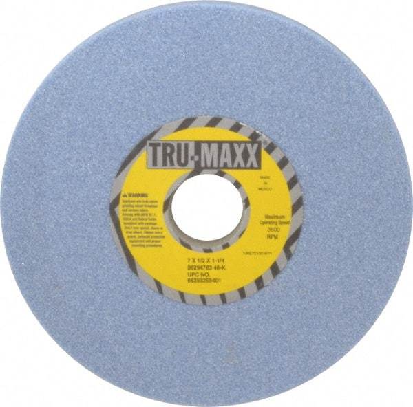 Tru-Maxx - 7" Diam x 1-1/4" Hole x 1/2" Thick, K Hardness, 46 Grit Surface Grinding Wheel - Ceramic, Type 1, Coarse Grade, 3,600 Max RPM, Vitrified Bond, No Recess - Apex Tool & Supply