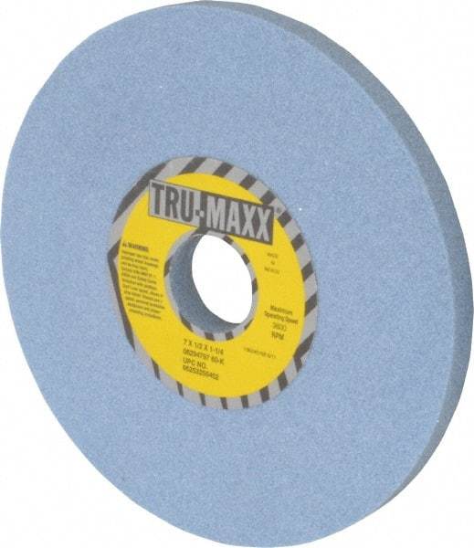 Tru-Maxx - 7" Diam x 1-1/4" Hole x 1/2" Thick, K Hardness, 60 Grit Surface Grinding Wheel - Ceramic, Type 1, Medium Grade, 3,600 Max RPM, Vitrified Bond, No Recess - Apex Tool & Supply