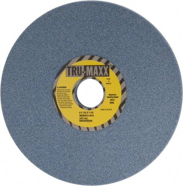 Tru-Maxx - 8" Diam x 1-1/4" Hole x 1/2" Thick, K Hardness, 46 Grit Surface Grinding Wheel - Ceramic, Type 1, Coarse Grade, 3,600 Max RPM, Vitrified Bond, No Recess - Apex Tool & Supply
