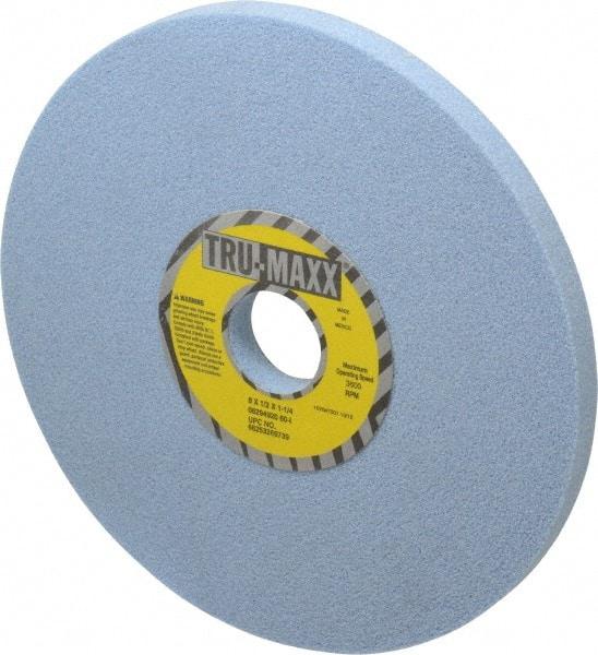 Tru-Maxx - 8" Diam x 1-1/4" Hole x 1/2" Thick, I Hardness, 60 Grit Surface Grinding Wheel - Ceramic, Type 1, Medium Grade, 3,600 Max RPM, Vitrified Bond, No Recess - Apex Tool & Supply