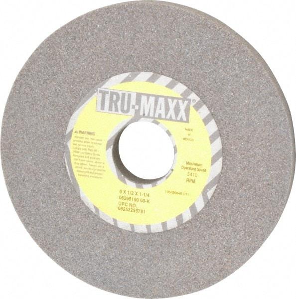 Tru-Maxx - 6" Diam x 1-1/4" Hole x 1/2" Thick, K Hardness, 60 Grit Surface Grinding Wheel - Aluminum Oxide, Type 1, Medium Grade, 5,410 Max RPM, Vitrified Bond, No Recess - Apex Tool & Supply
