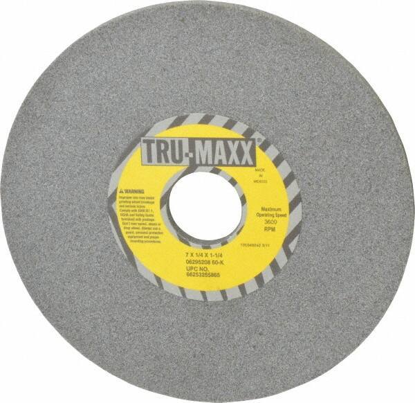Tru-Maxx - 7" Diam x 1-1/4" Hole x 1/4" Thick, K Hardness, 60 Grit Surface Grinding Wheel - Aluminum Oxide, Type 1, Medium Grade, 3,600 Max RPM, Vitrified Bond, No Recess - Apex Tool & Supply