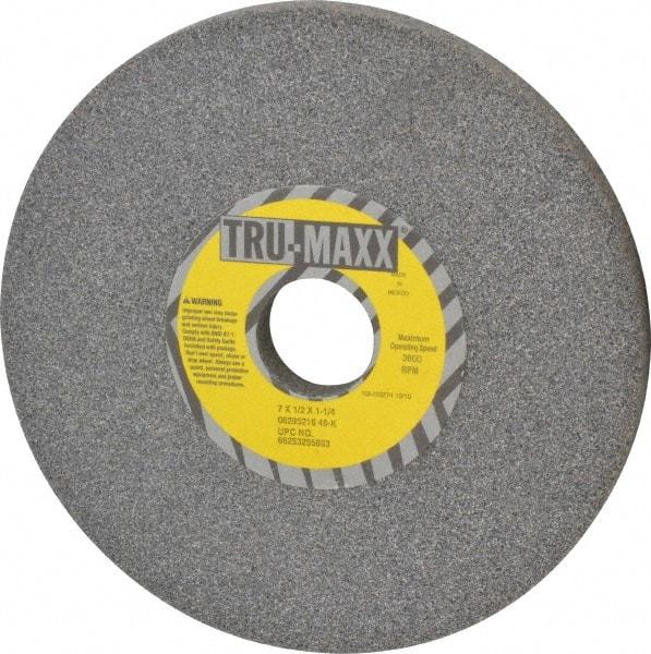 Tru-Maxx - 7" Diam x 1-1/4" Hole x 1/2" Thick, K Hardness, 46 Grit Surface Grinding Wheel - Aluminum Oxide, Type 1, Coarse Grade, 3,600 Max RPM, Vitrified Bond, No Recess - Apex Tool & Supply