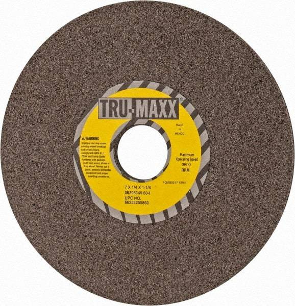 Tru-Maxx - 7" Diam x 1-1/4" Hole x 1/4" Thick, I Hardness, 60 Grit Surface Grinding Wheel - Aluminum Oxide, Type 1, Medium Grade, 3,600 Max RPM, Vitrified Bond, No Recess - Apex Tool & Supply
