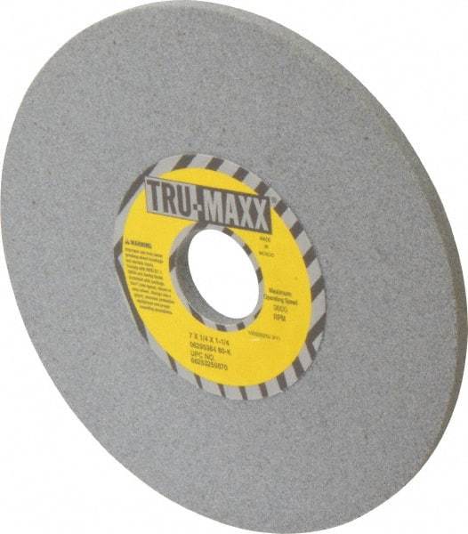 Tru-Maxx - 7" Diam x 1-1/4" Hole x 1/4" Thick, K Hardness, 80 Grit Surface Grinding Wheel - Aluminum Oxide, Type 1, Medium Grade, 3,600 Max RPM, Vitrified Bond, No Recess - Apex Tool & Supply