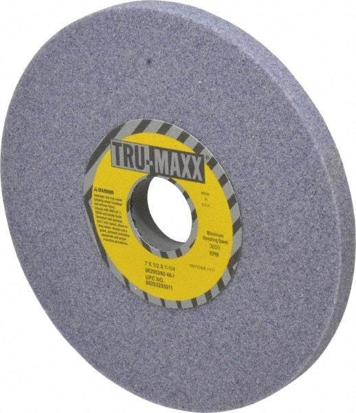 Tru-Maxx - 7" Diam x 1-1/4" Hole x 1/2" Thick, I Hardness, 46 Grit Surface Grinding Wheel - Aluminum Oxide, Type 1, Coarse Grade, 3,600 Max RPM, Vitrified Bond, No Recess - Apex Tool & Supply