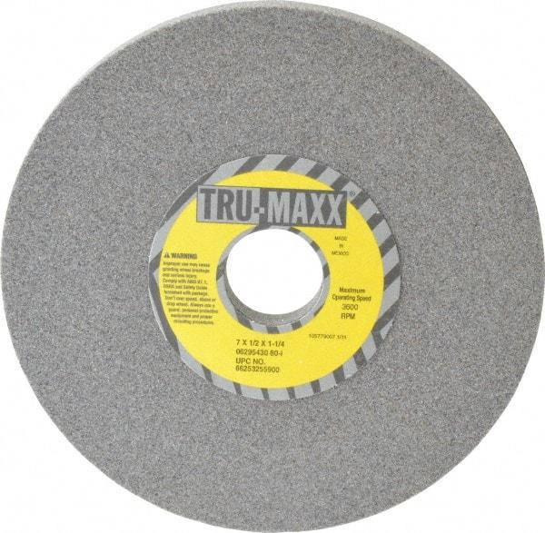 Tru-Maxx - 7" Diam x 1-1/4" Hole x 1/2" Thick, I Hardness, 80 Grit Surface Grinding Wheel - Aluminum Oxide, Type 1, Medium Grade, 3,600 Max RPM, Vitrified Bond, No Recess - Apex Tool & Supply