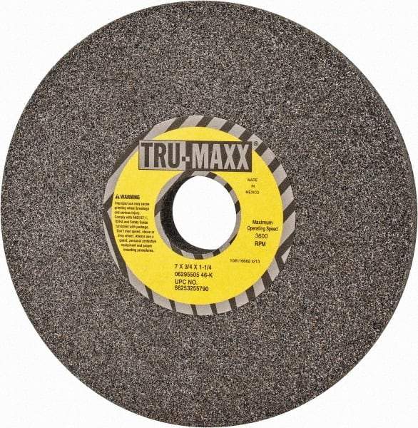 Tru-Maxx - 7" Diam x 1-1/4" Hole x 3/4" Thick, K Hardness, 46 Grit Surface Grinding Wheel - Aluminum Oxide, Type 1, Coarse Grade, 3,600 Max RPM, Vitrified Bond, No Recess - Apex Tool & Supply
