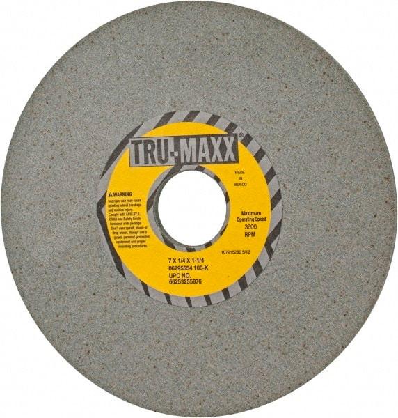 Tru-Maxx - 7" Diam x 1-1/4" Hole x 1/4" Thick, K Hardness, 100 Grit Surface Grinding Wheel - Aluminum Oxide, Type 1, Fine Grade, 3,600 Max RPM, Vitrified Bond, No Recess - Apex Tool & Supply