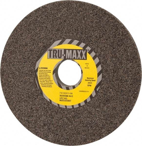 Tru-Maxx - 7" Diam x 1-1/4" Hole x 1/2" Thick, G Hardness, 46 Grit Surface Grinding Wheel - Aluminum Oxide, Type 1, Coarse Grade, 3,600 Max RPM, Vitrified Bond, No Recess - Apex Tool & Supply