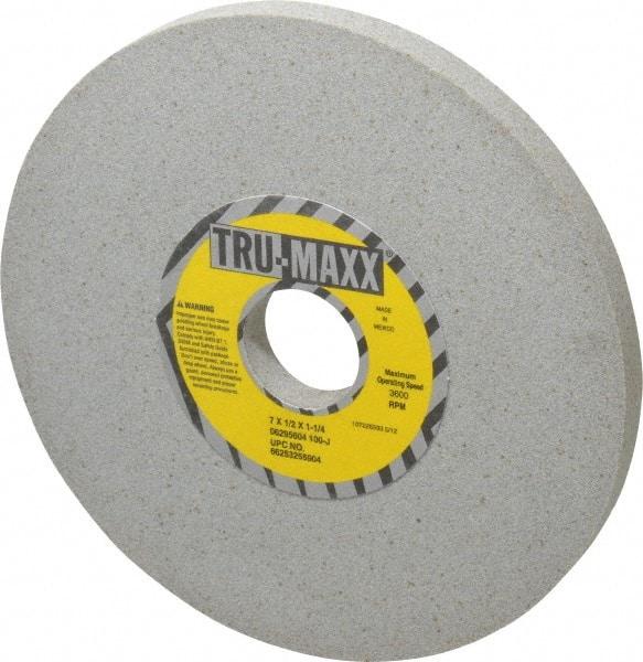 Tru-Maxx - 7" Diam x 1-1/4" Hole x 1/2" Thick, J Hardness, 100 Grit Surface Grinding Wheel - Aluminum Oxide, Type 1, Fine Grade, 3,600 Max RPM, Vitrified Bond, No Recess - Apex Tool & Supply