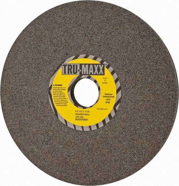 Tru-Maxx - 8" Diam x 1-1/4" Hole x 1/2" Thick, J Hardness, 60 Grit Surface Grinding Wheel - Aluminum Oxide, Type 1, Medium Grade, 3,600 Max RPM, Vitrified Bond, No Recess - Apex Tool & Supply