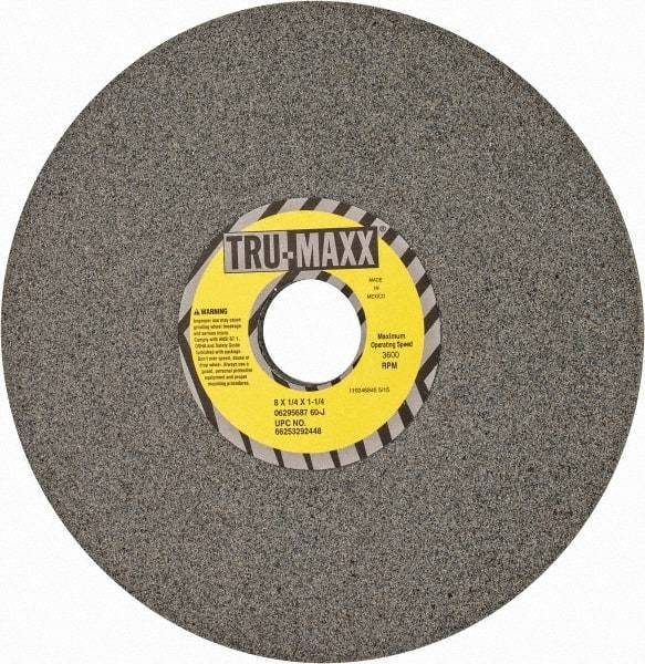 Tru-Maxx - 8" Diam x 1-1/4" Hole x 1/4" Thick, J Hardness, 60 Grit Surface Grinding Wheel - Aluminum Oxide, Type 1, Medium Grade, 3,600 Max RPM, Vitrified Bond, No Recess - Apex Tool & Supply