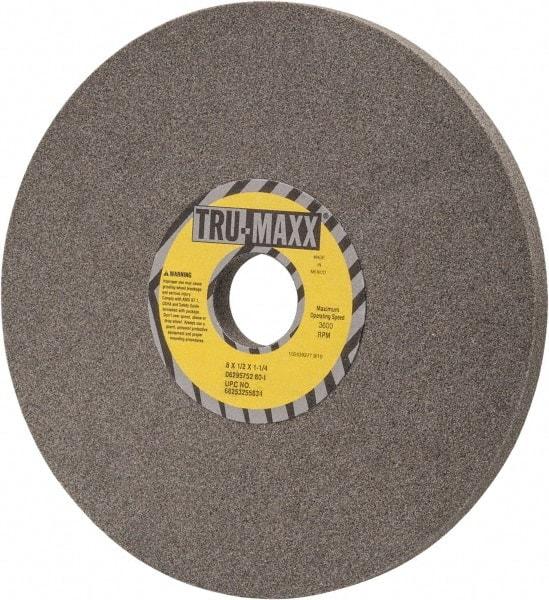 Tru-Maxx - 8" Diam x 1-1/4" Hole x 1/2" Thick, I Hardness, 80 Grit Surface Grinding Wheel - Aluminum Oxide, Type 1, Medium Grade, 3,600 Max RPM, Vitrified Bond, No Recess - Apex Tool & Supply