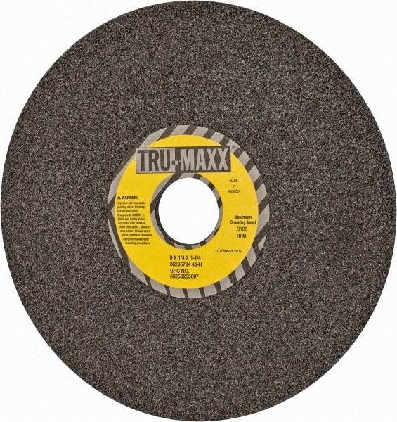 Tru-Maxx - 8" Diam x 1-1/4" Hole x 1/4" Thick, H Hardness, 46 Grit Surface Grinding Wheel - Aluminum Oxide, Type 1, Coarse Grade, 3,105 Max RPM, Vitrified Bond, No Recess - Apex Tool & Supply