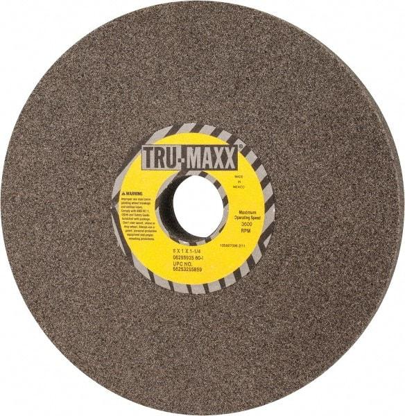 Tru-Maxx - 8" Diam x 1-1/4" Hole x 1" Thick, I Hardness, 60 Grit Surface Grinding Wheel - Aluminum Oxide, Type 1, Medium Grade, 3,600 Max RPM, Vitrified Bond, No Recess - Apex Tool & Supply