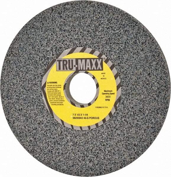 Tru-Maxx - 7" Diam x 1-1/4" Hole x 1/2" Thick, G Hardness, 46 Grit Surface Grinding Wheel - Aluminum Oxide, Type 1, Coarse Grade, 3,600 Max RPM, Vitrified Bond, No Recess - Apex Tool & Supply
