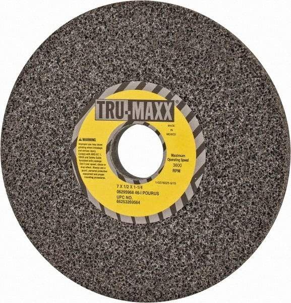 Tru-Maxx - 7" Diam x 1-1/4" Hole x 1/2" Thick, I Hardness, 46 Grit Surface Grinding Wheel - Aluminum Oxide, Type 1, Coarse Grade, 3,600 Max RPM, Vitrified Bond, No Recess - Apex Tool & Supply