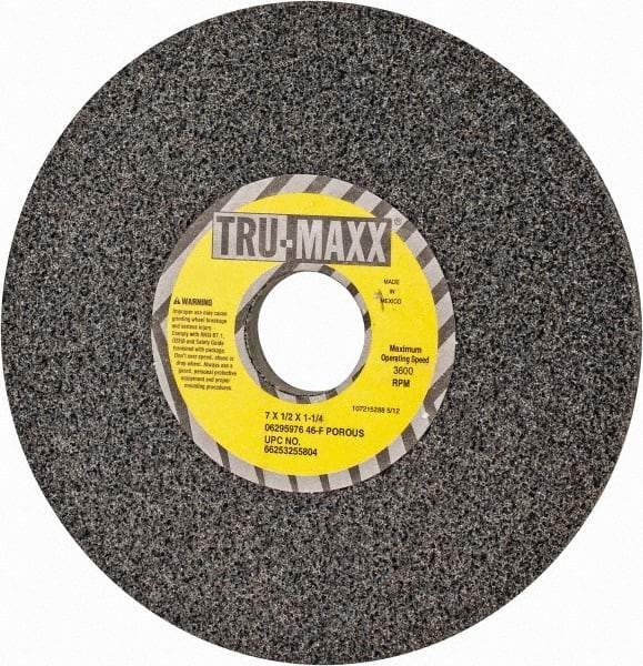 Tru-Maxx - 7" Diam x 1-1/4" Hole x 1/2" Thick, F Hardness, 46 Grit Surface Grinding Wheel - Aluminum Oxide, Type 1, Coarse Grade, 3,600 Max RPM, Vitrified Bond, No Recess - Apex Tool & Supply