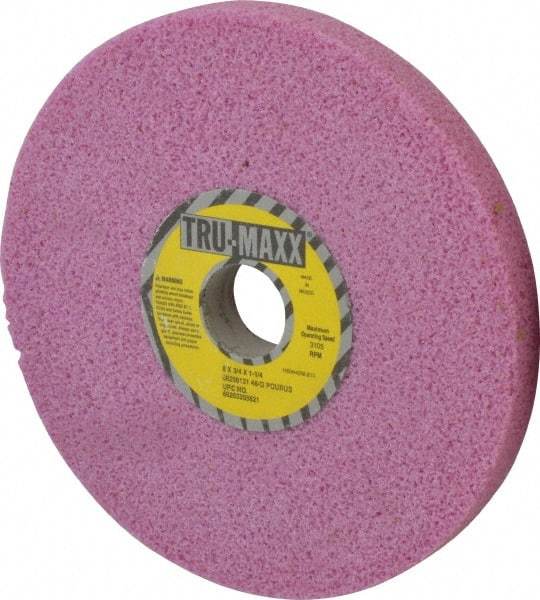Tru-Maxx - 8" Diam x 1-1/4" Hole x 3/4" Thick, G Hardness, 46 Grit Surface Grinding Wheel - Aluminum Oxide, Type 1, Coarse Grade, 3,105 Max RPM, Vitrified Bond, No Recess - Apex Tool & Supply