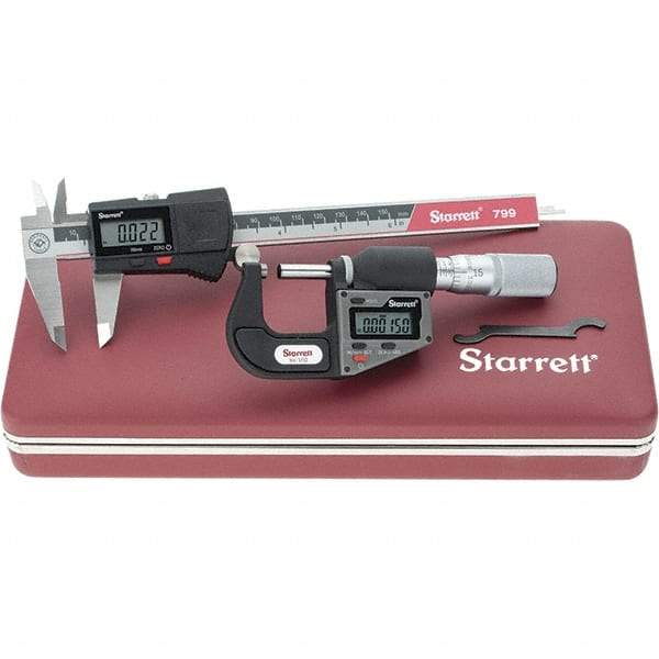 Starrett - 2 Piece, Machinist Caliper and Micrometer Tool Kit - 0 to 6 Inch Caliper, 0.0001 Inch Caliper Resoluion, 0 to 1 Inch Micrometer, 0.01 mm Resoluion - Apex Tool & Supply