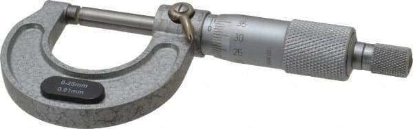 Value Collection - 0 to 25mm Range, 0.01mm Graduation, Mechanical Outside Micrometer - Ratchet Stop Thimble, Accurate to 0.004mm - Apex Tool & Supply