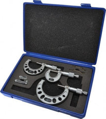Value Collection - 0 to 3" Range, 3 Piece Mechanical Outside Micrometer Set - 0.0001" Graduation, 0.0001" Accuracy, Ratchet Stop Thimble, Steel Face - Apex Tool & Supply