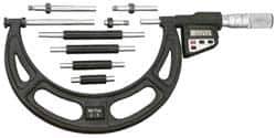 Starrett - 12 to 16" Range, 0.0001" Resolution, Standard Throat, Electronic Outside Micrometer - 0.0004" Accuracy, Friction Thimble, Micro Lapped Carbide Face, CR2450 Battery, Data Output, Includes 3V Battery - Apex Tool & Supply