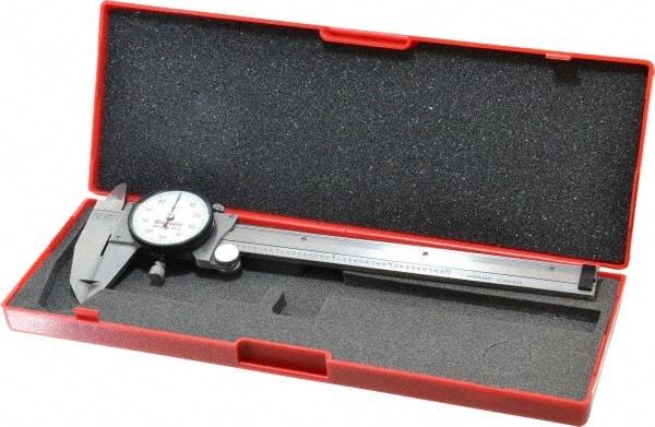 Starrett - 0" to 6" Range, 0.001" Graduation, 0.1" per Revolution, Dial Caliper - White Face, 1-1/2" Jaw Length, Accurate to 0.0010" - Apex Tool & Supply