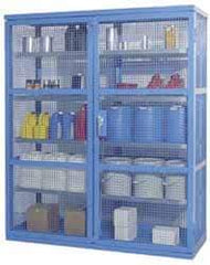 Denios - 2 Door, 8 Shelf, Blue Steel Caged Containment Shelving Safety Cabinet for Corrosive Chemicals - 87" High x 74" Wide x 28" Deep, Manual Closing Door - Apex Tool & Supply
