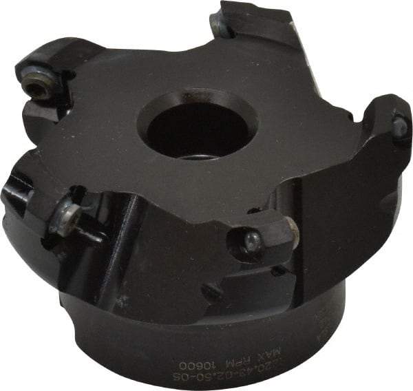 Seco - 2.48" Cut Diam, 3/4" Arbor Hole, 0.138" Max Depth of Cut, 43° Indexable Chamfer & Angle Face Mill - 5 Inserts, OF.. 05T305 Insert, Right Hand Cut, 5 Flutes, Series R220.43 - Apex Tool & Supply