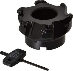 Seco - 3.15" Cut Diam, 1" Arbor Hole, 0.138" Max Depth of Cut, 43° Indexable Chamfer & Angle Face Mill - 6 Inserts, OF.. 05T305 Insert, Right Hand Cut, 6 Flutes, Series R220.43 - Apex Tool & Supply