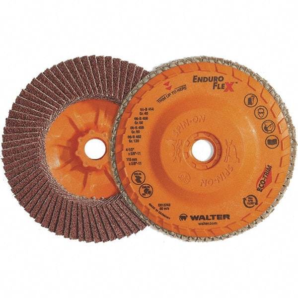 WALTER Surface Technologies - 60 Grit, 7" Disc Diam, 7/8" Center Hole, Zirconia Alumina Flap Disc - 8,600 Max RPM, Plastic Backing, Arbor Attaching System, Coated - Apex Tool & Supply