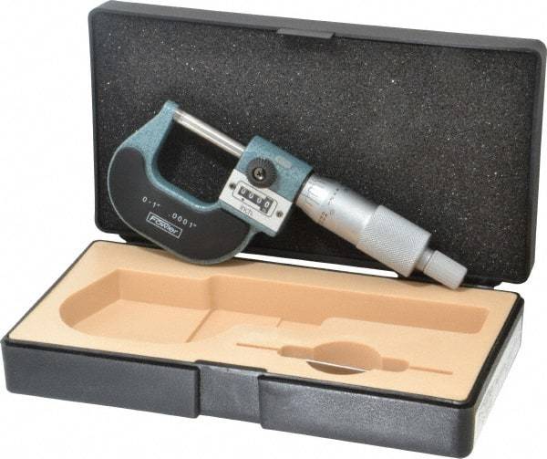 Fowler - 0 to 1" Range, 0.0001" Graduation, Mechanical Outside Micrometer - Ratchet Stop Thimble, Accurate to 0.0001", Digital Counter - Apex Tool & Supply