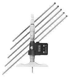 Fowler - 0 to 150mm Range, 4" Base Length, 6 Rods, Friction Thimble, Electronic Depth Micrometer - No Water Resistance Rating, 0.00005" Resolution, 0.176" Rod Diam, 357 Battery, - Apex Tool & Supply