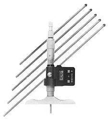 Fowler - 0 to 150mm Range, 4" Base Length, 6 Rods, Friction Thimble, Electronic Depth Micrometer - No Water Resistance Rating, 0.00005" Resolution, 0.176" Rod Diam, 357 Battery, - Apex Tool & Supply