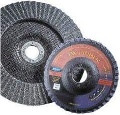 Norton - 80 Grit, 7" Disc Diam, 5/8-11 Center Hole, Type 29 Ceramic Flap Disc - 8,600 Max RPM, Fiberglass Backing, Arbor Attaching System, Coated - Apex Tool & Supply