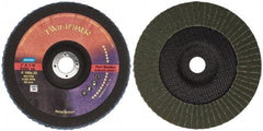Norton - 80 Grit, 7" Disc Diam, 7/8" Center Hole, Type 29 Ceramic Flap Disc - 8,600 Max RPM, Fiberglass Backing, Arbor Attaching System, Coated - Apex Tool & Supply