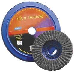 Norton - 80 Grit, 7" Disc Diam, 5/8-11 Center Hole, Type 27 Ceramic Flap Disc - 8,600 Max RPM, Plastic Backing, Arbor Attaching System, Coated - Apex Tool & Supply