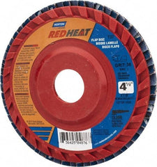 Norton - 36 Grit, 4-1/2" Disc Diam, 7/8" Center Hole, Type 27 Ceramic Flap Disc - 13,000 Max RPM, Plastic Backing, Arbor Attaching System, Coated - Apex Tool & Supply